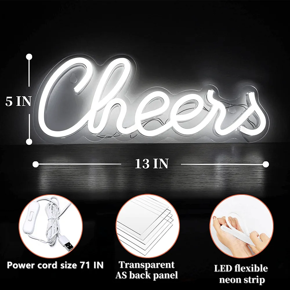 "CHEERS" NEON LED WALL SIGN ON ACRYLIC PLAQUE