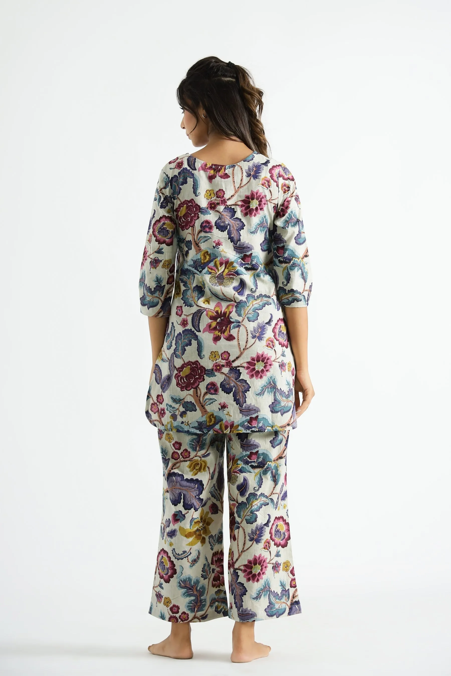 RheyCart Women's Cotton Rayon Printed V Neck 3/4th Sleeve Multicolor Co Ord Set For Women