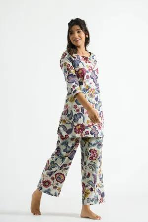 RheyCart Women's Cotton Rayon Printed V Neck 3/4th Sleeve Multicolor Co Ord Set For Women