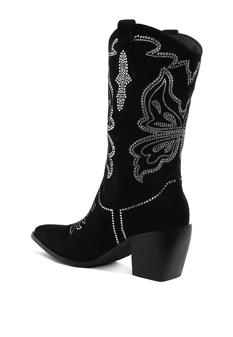 Rhinestones Embellished Cowboy Boots By RUW
