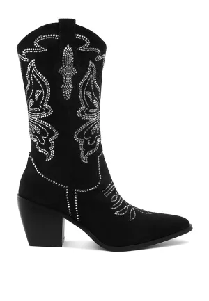 Rhinestones Embellished Cowboy Boots By RUW