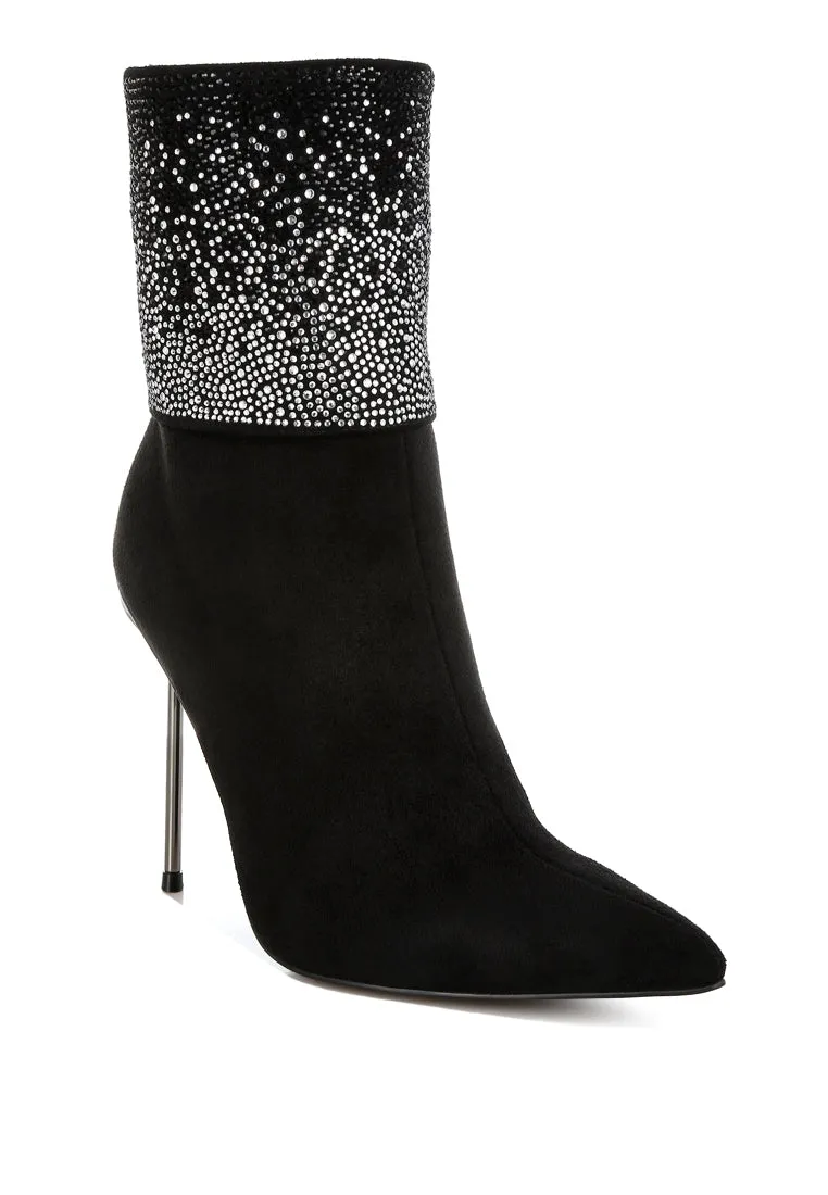 Rhinestones Embellished Foldover Boots By RAG