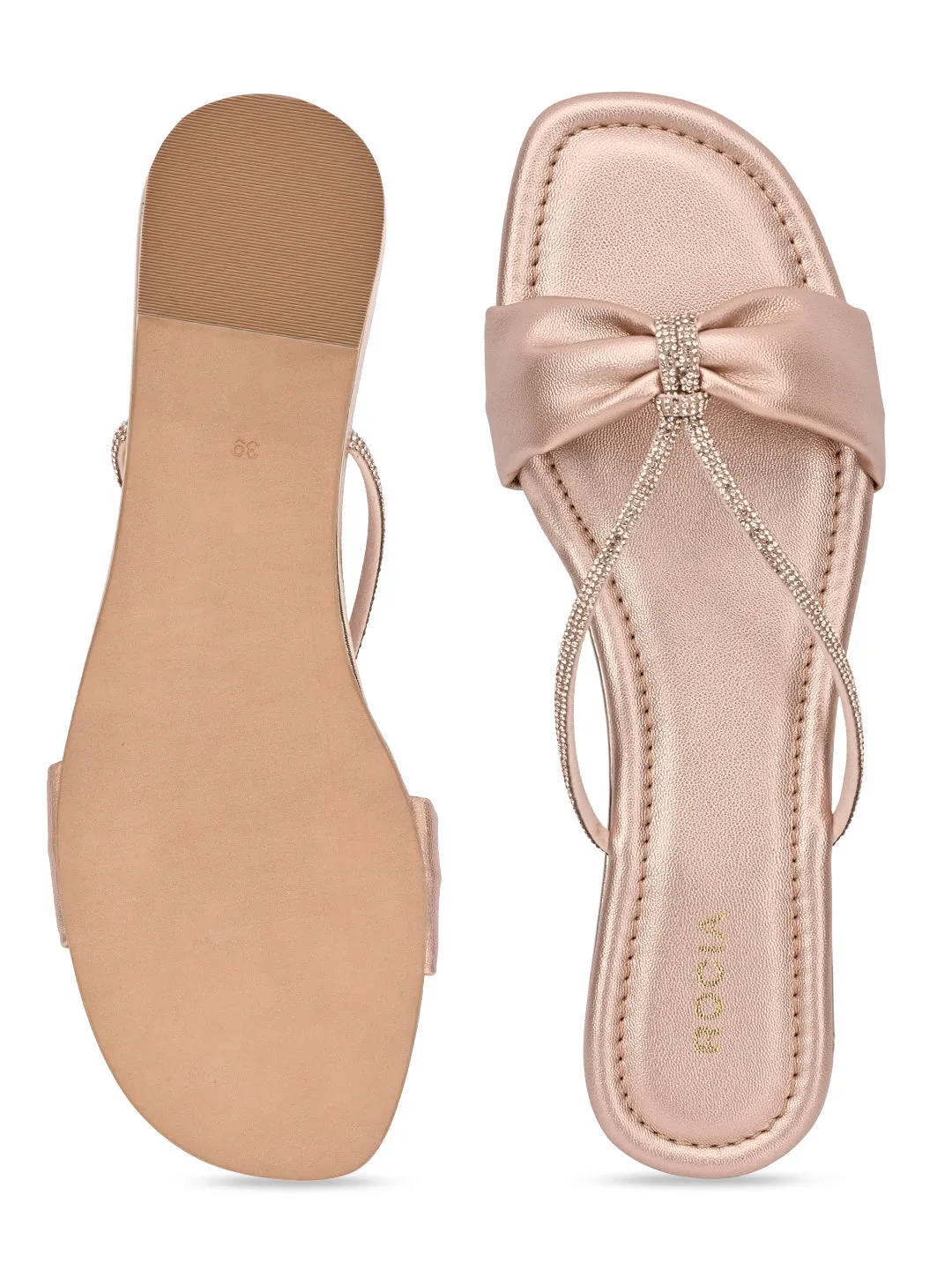 Rocia By Regal Rose Gold Women Diamante Strap Flats