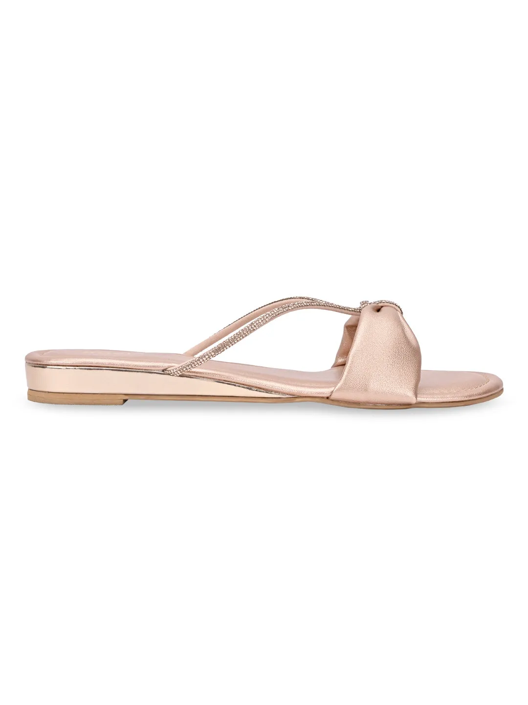 Rocia By Regal Rose Gold Women Diamante Strap Flats