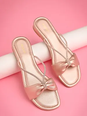 Rocia By Regal Rose Gold Women Diamante Strap Flats
