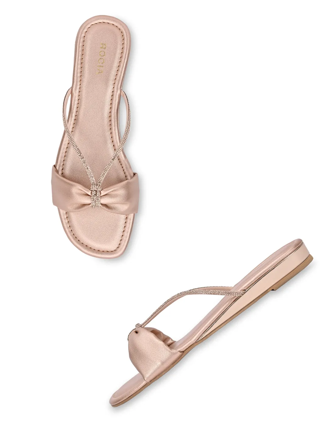Rocia By Regal Rose Gold Women Diamante Strap Flats