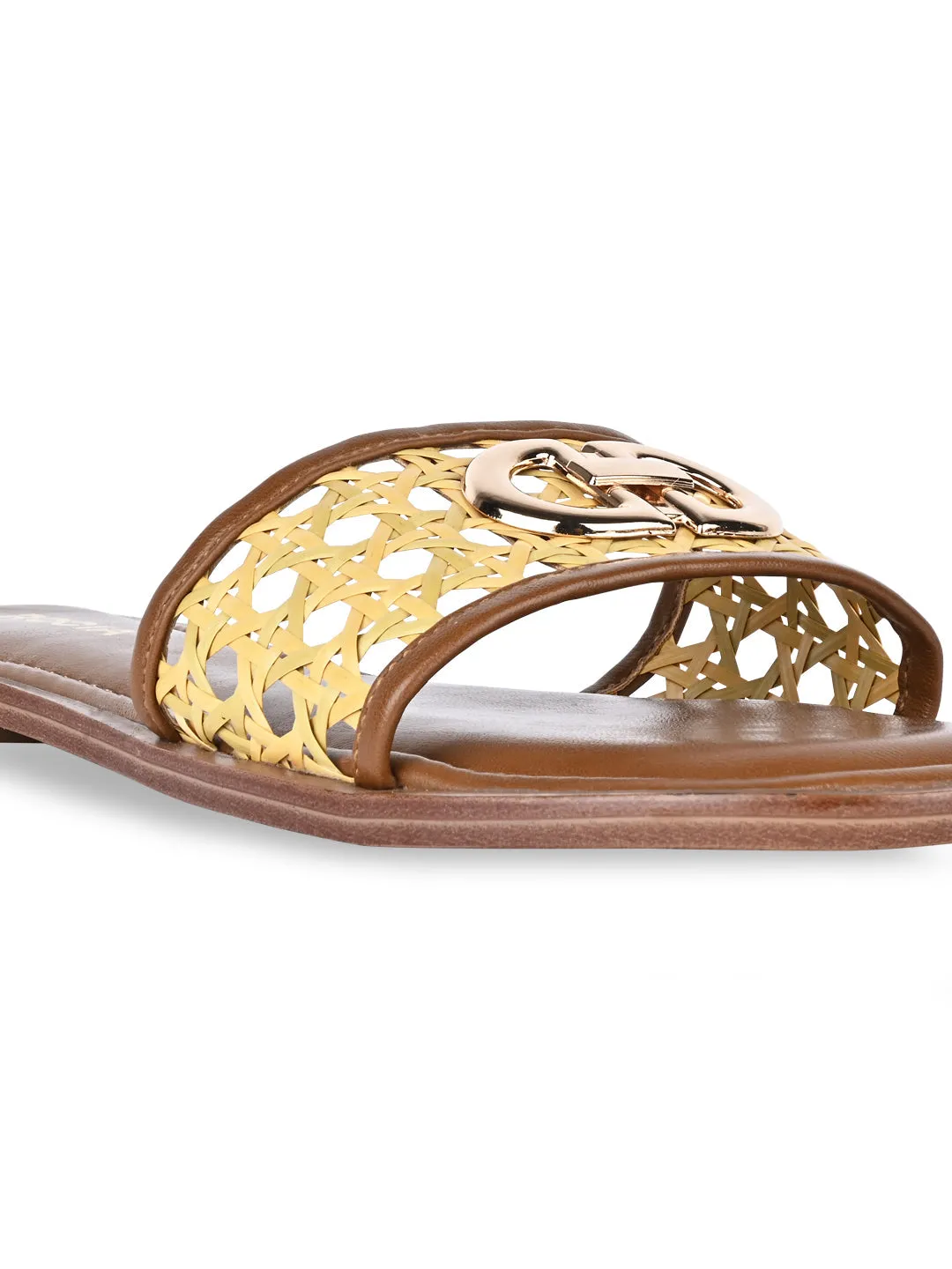 Rocia By Regal Tan Women Cane Buckled Sliders