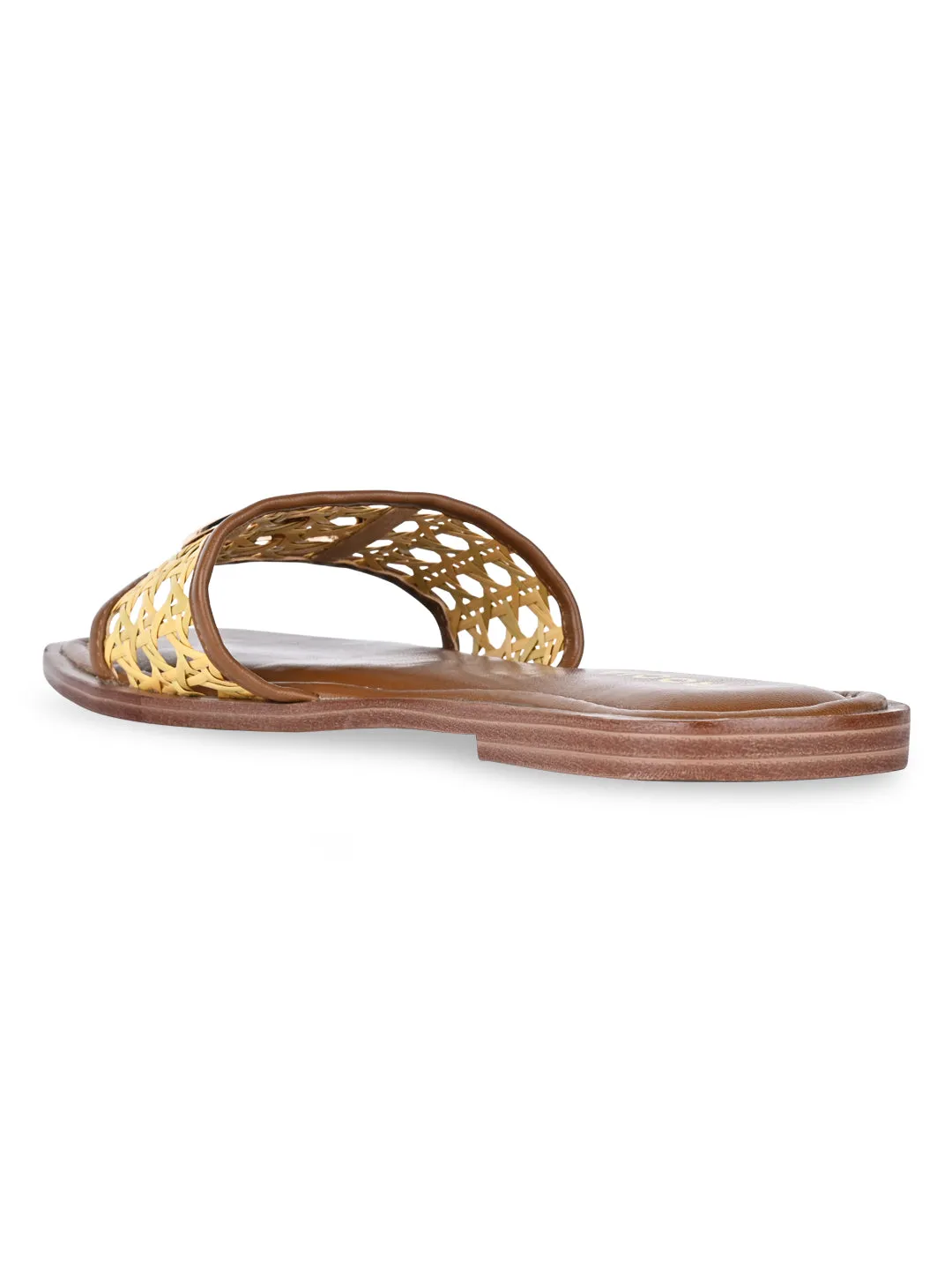 Rocia By Regal Tan Women Cane Buckled Sliders