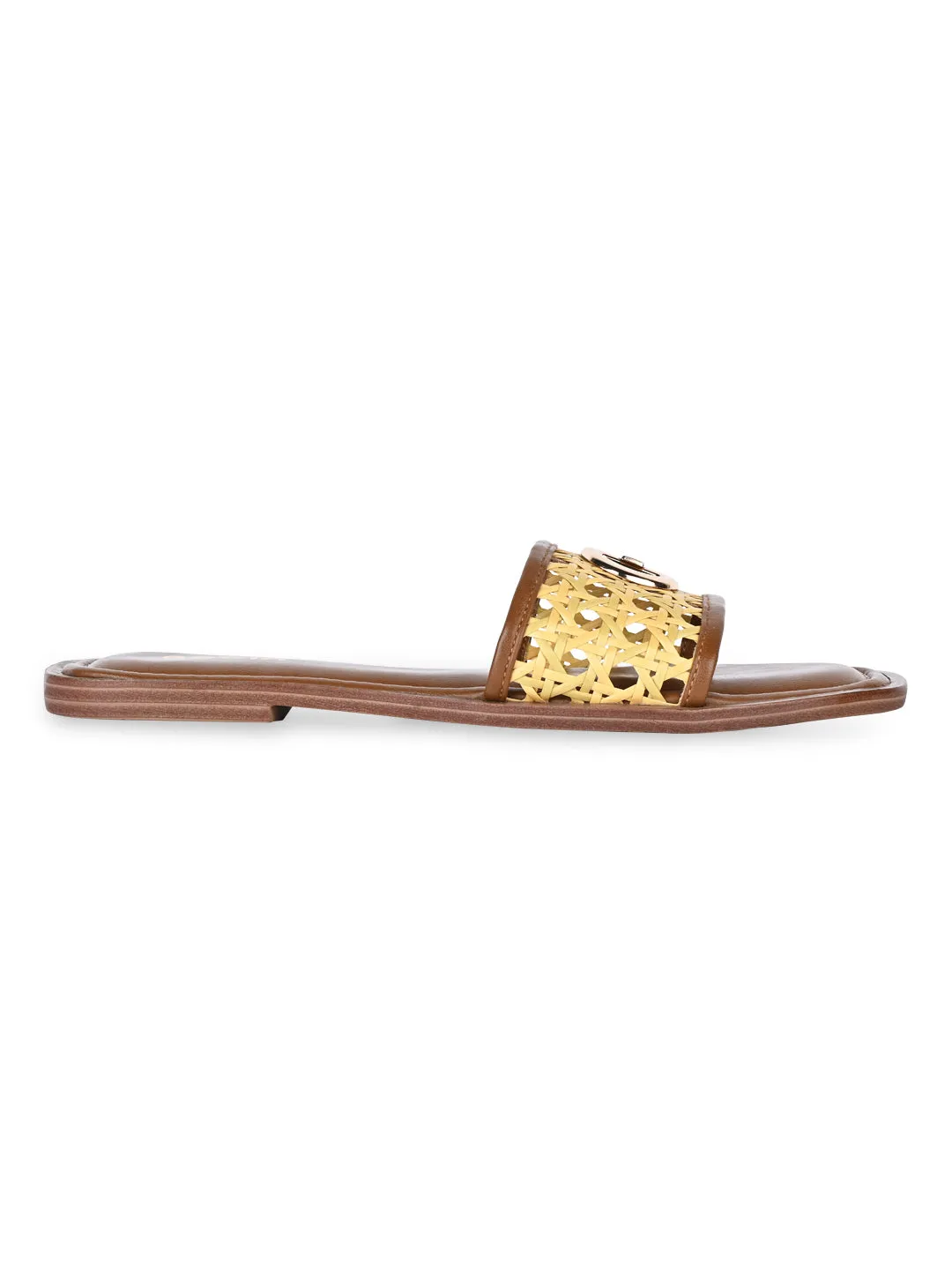 Rocia By Regal Tan Women Cane Buckled Sliders