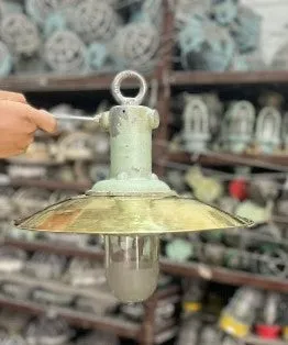 Salvaged Aluminium hanging  light & Shade Polished or original marine green