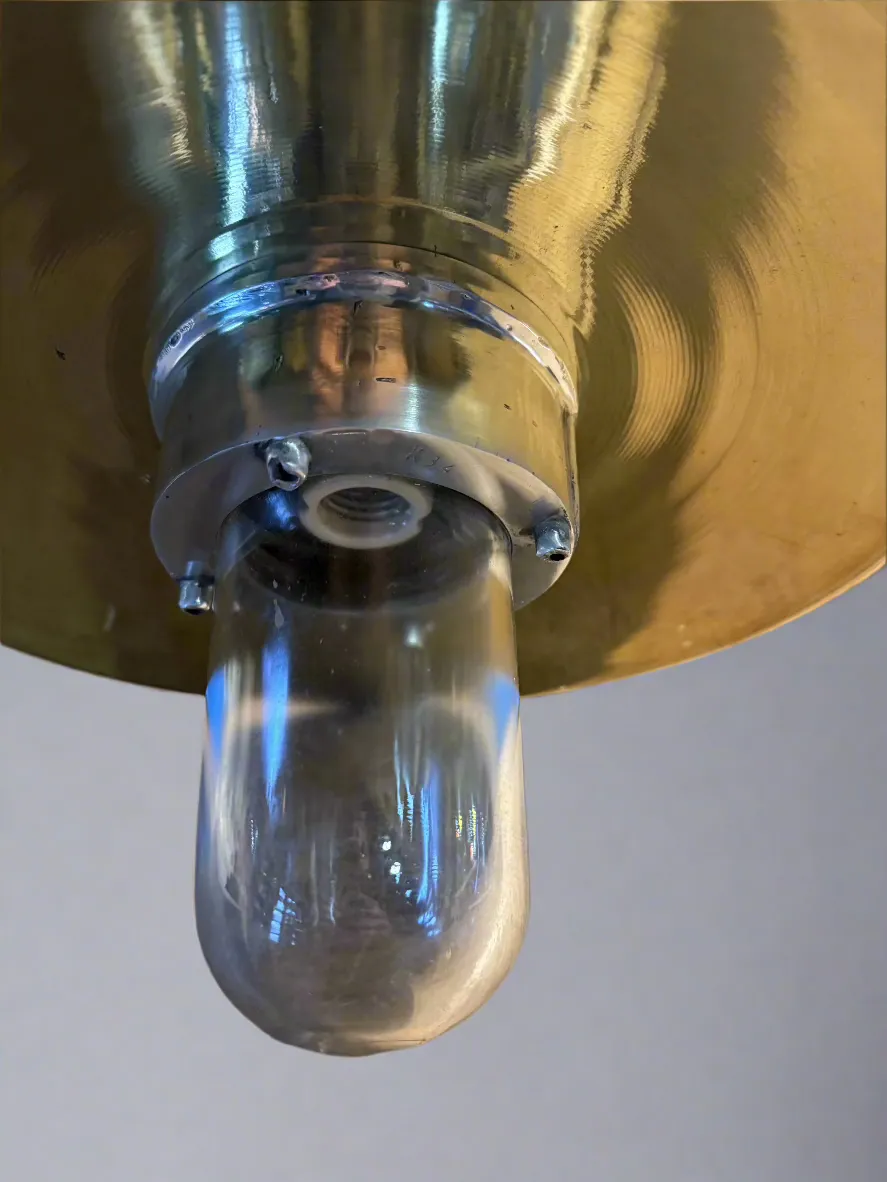 Salvaged Aluminium hanging  light & Shade Polished or original marine green