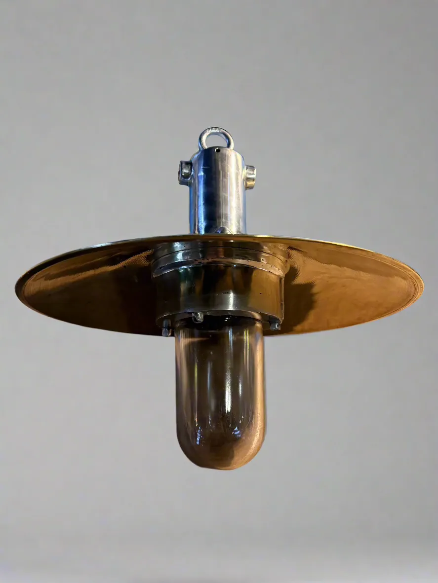 Salvaged Aluminium hanging  light & Shade Polished or original marine green