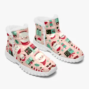 Santa's Candy Canes - Cotton-pad Fur Zipper Up Boots