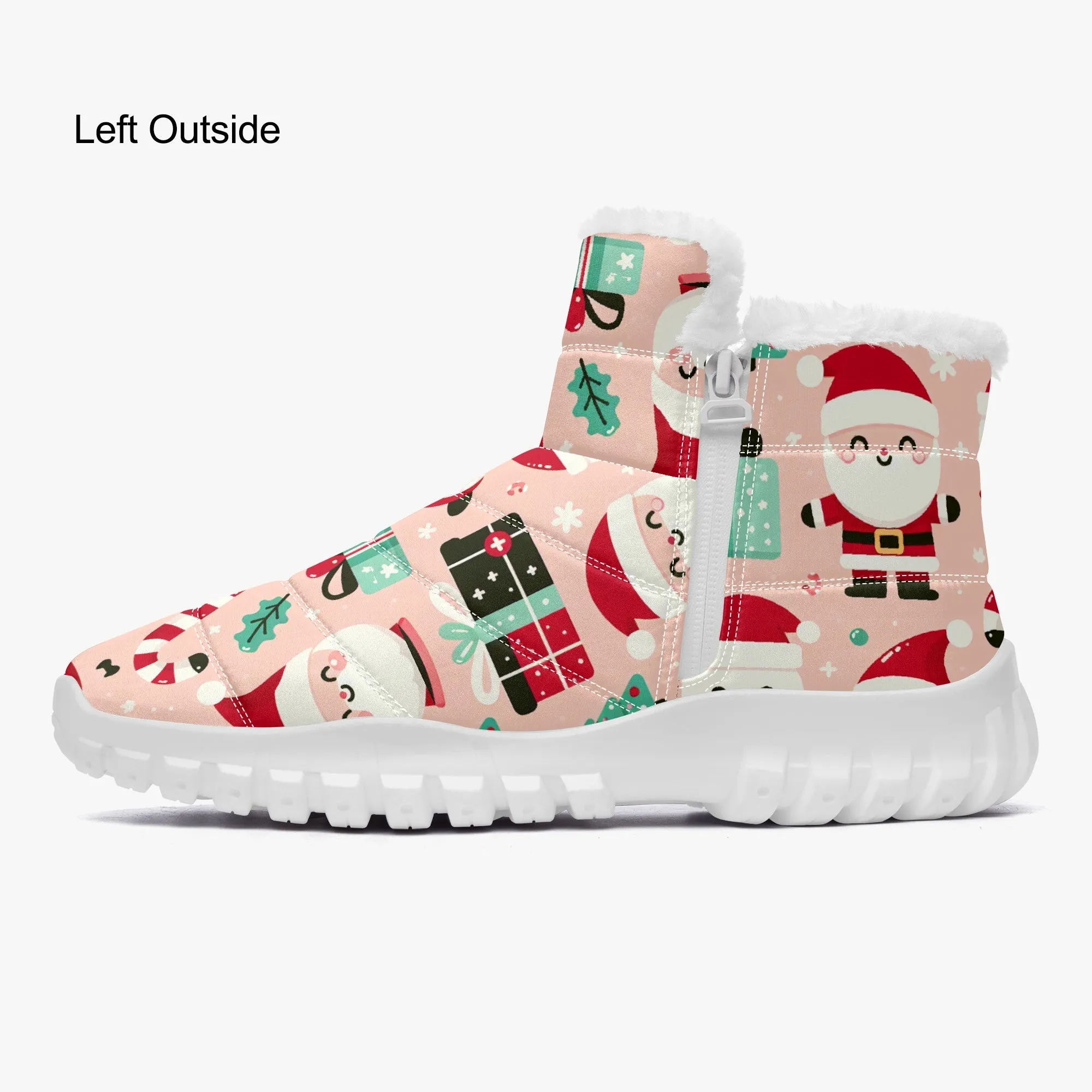Santa's Candy Canes - Cotton-pad Fur Zipper Up Boots