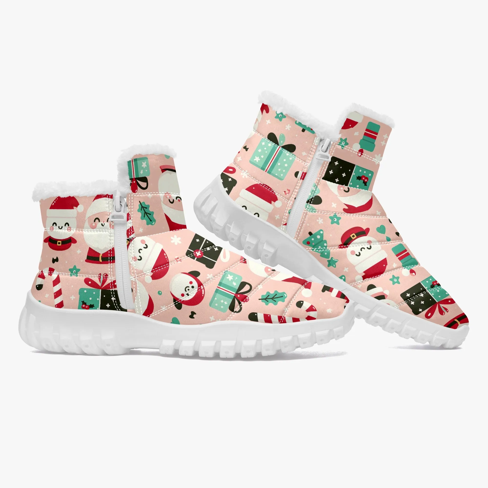 Santa's Candy Canes - Cotton-pad Fur Zipper Up Boots
