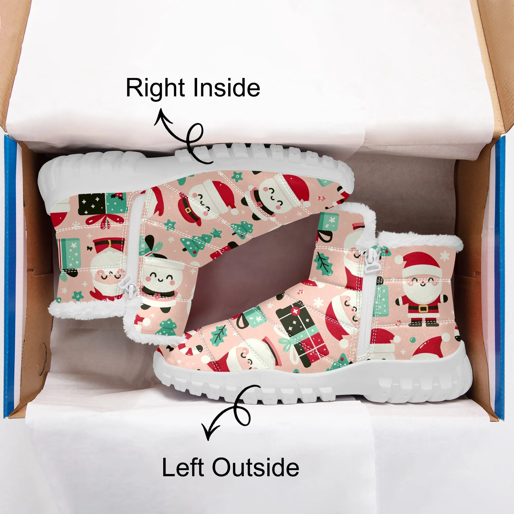 Santa's Candy Canes - Cotton-pad Fur Zipper Up Boots
