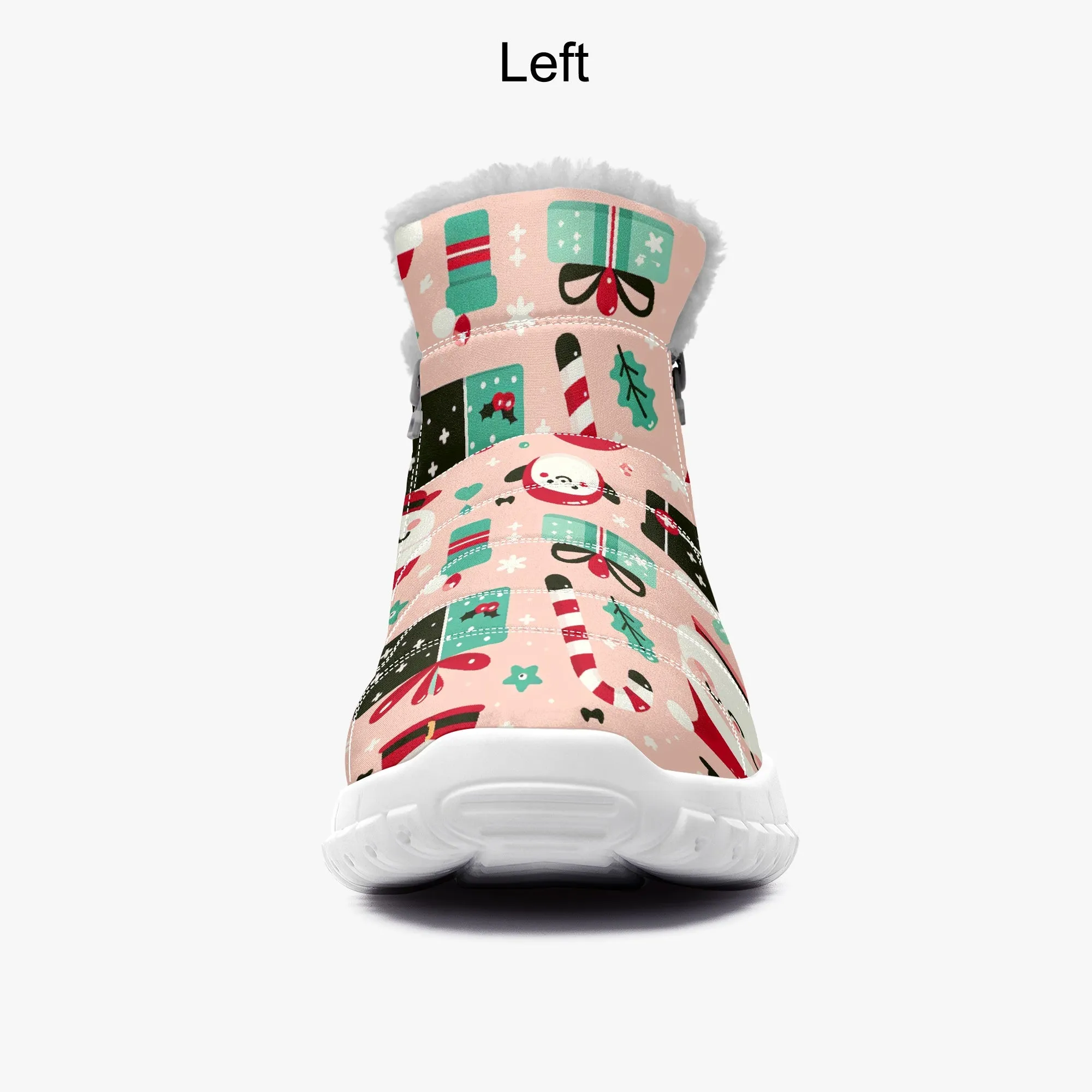 Santa's Candy Canes - Cotton-pad Fur Zipper Up Boots