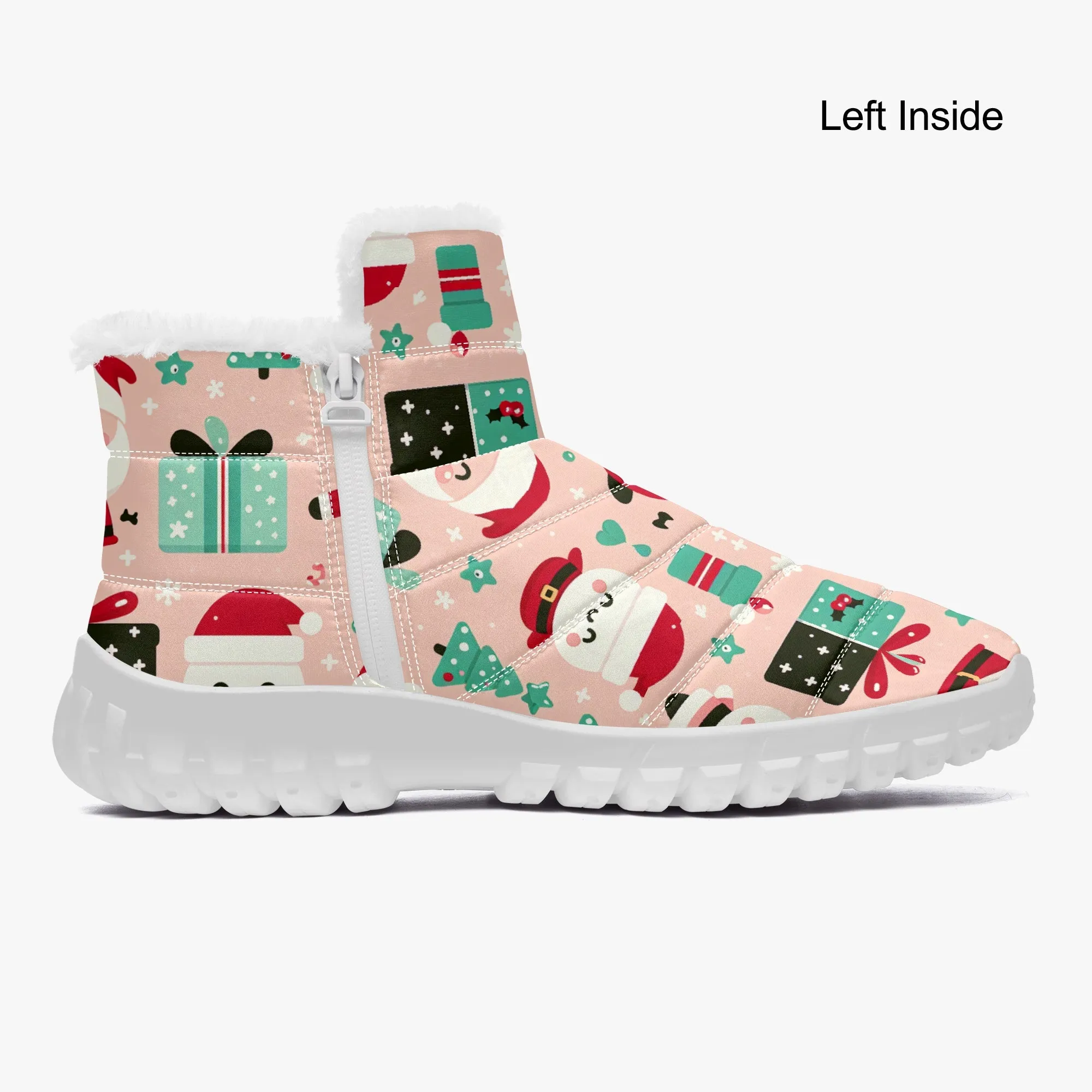 Santa's Candy Canes - Cotton-pad Fur Zipper Up Boots