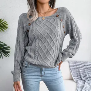 Sofia - Gray Square Neck Pullover Sweater Top