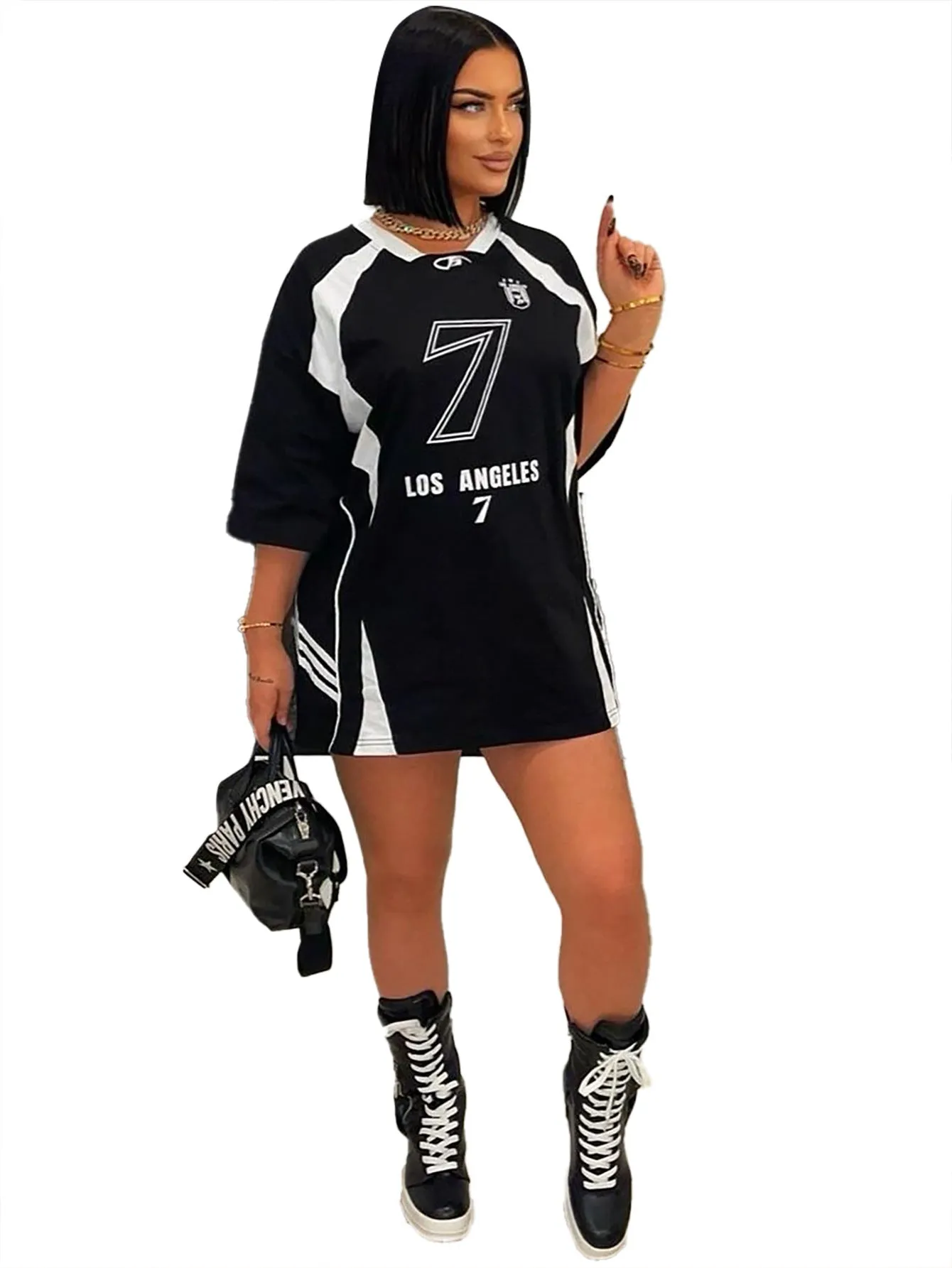 Sporty Oversized Graphic Print T-Shirt Dress with Relaxed Fit