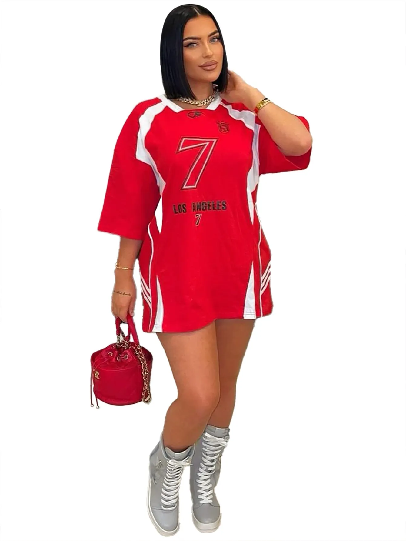 Sporty Oversized Graphic Print T-Shirt Dress with Relaxed Fit