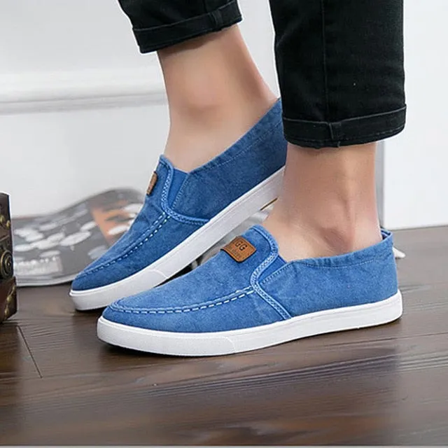 Summer Canvas Shoes Men Sneakers Casual Flats Slip On Loafers Moccasins Male Shoes Adult Denim Breathable Gray zapatos hombre