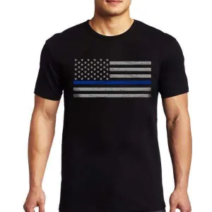 Thin Blue Line Men's American Flag T Shirt