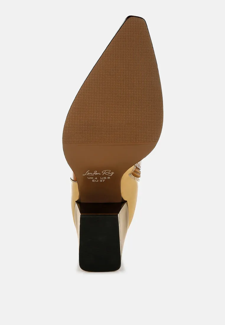 Three Tone Block Heel Boots By RUW