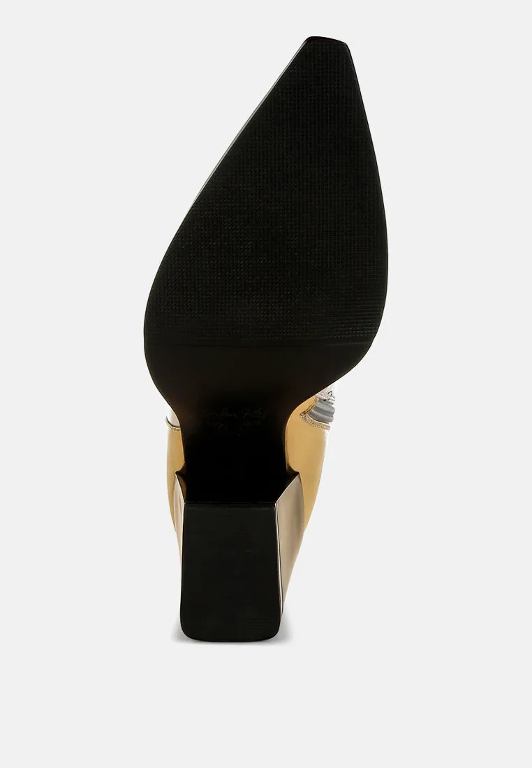 Three Tone Block Heel Boots By RUW