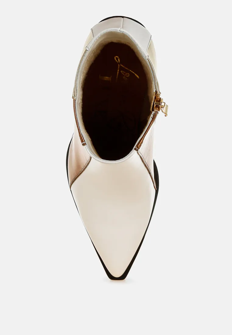 Three Tone Block Heel Boots By RUW