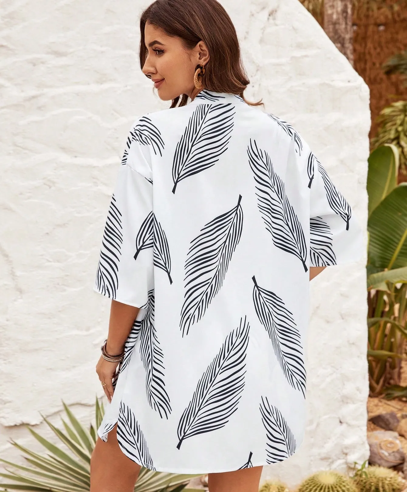Tropical Breeze Open-Front Cardigan and Drawstring Shorts Set