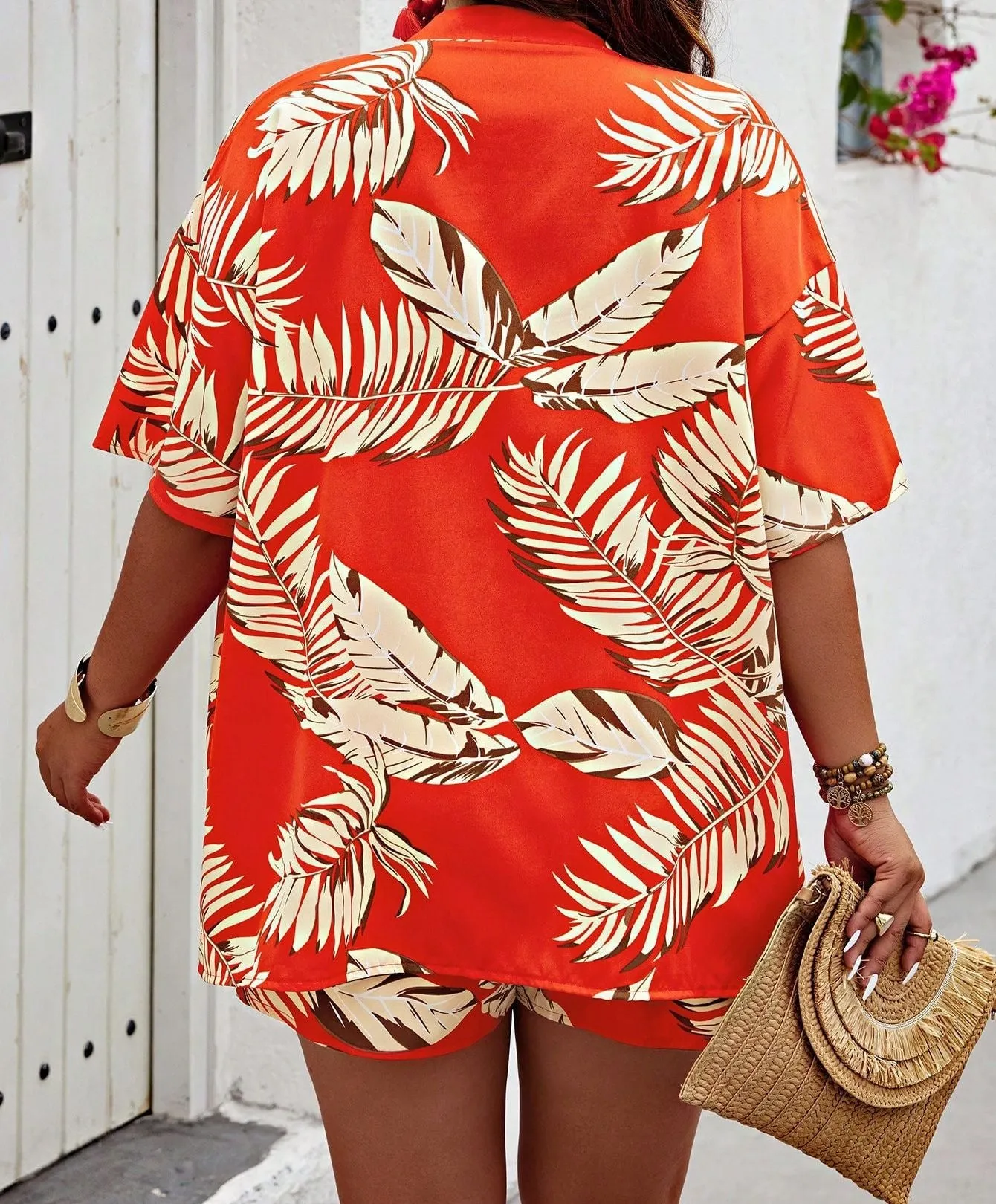 Tropical Breeze Open-Front Cardigan and Drawstring Shorts Set