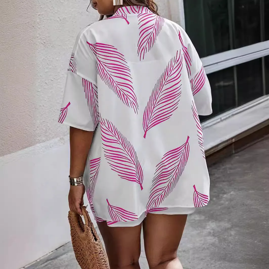 Tropical Breeze Open-Front Cardigan and Drawstring Shorts Set