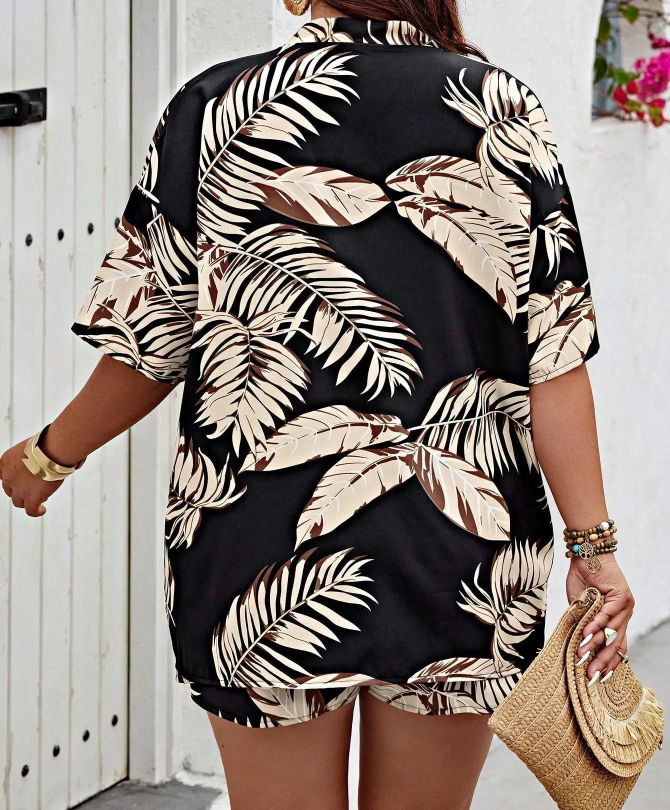Tropical Breeze Open-Front Cardigan and Drawstring Shorts Set