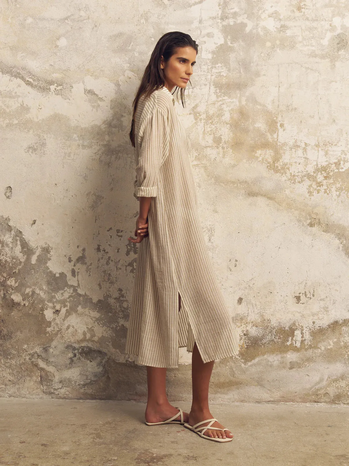 Voyage Shirt Dress Khaki Stripe