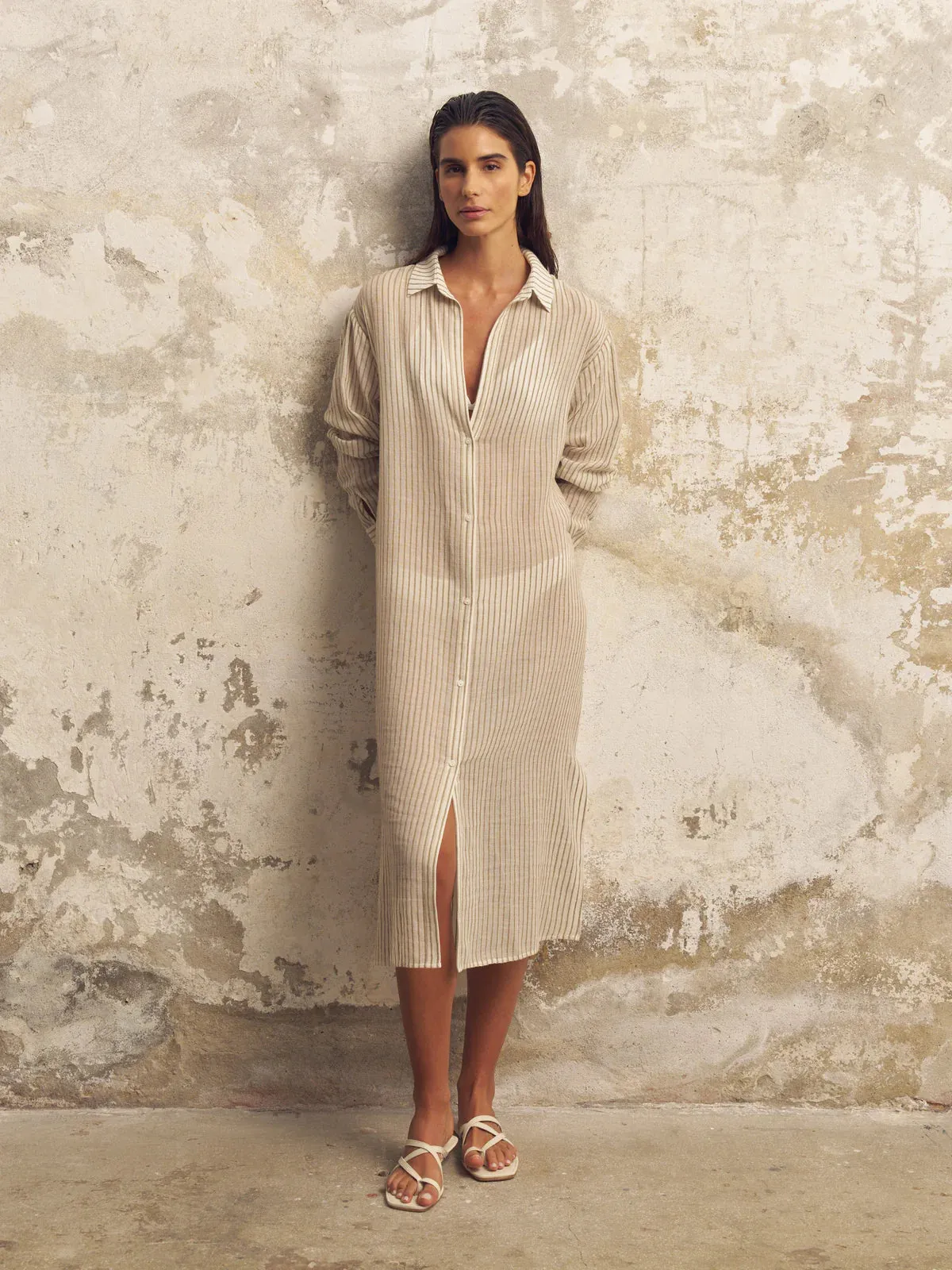 Voyage Shirt Dress Khaki Stripe