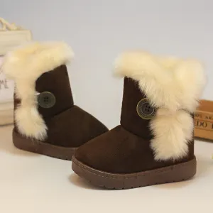 Winter Children Boots Thick Warm Shoes Cotton-Padded Suede Buckle Girls Boots Boys Snow Boots Kids Shoes EU 21-35