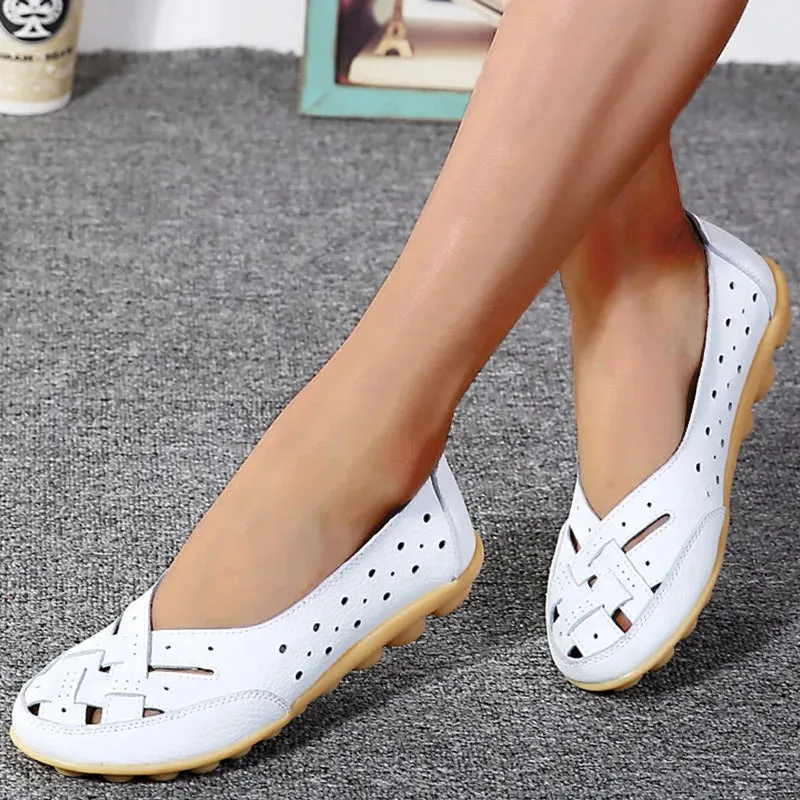 Women Shoes For Summer Flats Soft Leather Shoes Flat Slip On Loafers Women Casual Shoes Breather Moccasins Nursing