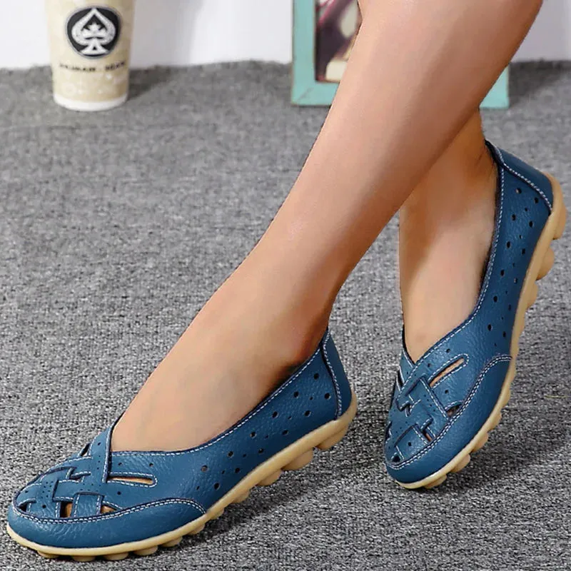 Women Shoes For Summer Flats Soft Leather Shoes Flat Slip On Loafers Women Casual Shoes Breather Moccasins Nursing
