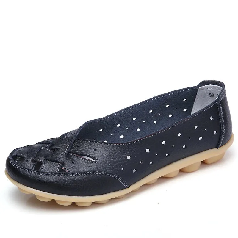 Women Shoes For Summer Flats Soft Leather Shoes Flat Slip On Loafers Women Casual Shoes Breather Moccasins Nursing