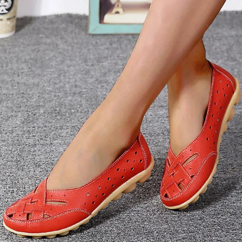 Women Shoes For Summer Flats Soft Leather Shoes Flat Slip On Loafers Women Casual Shoes Breather Moccasins Nursing