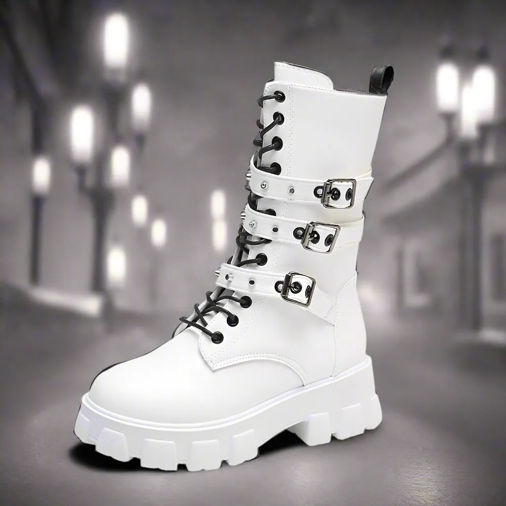 Women's Gothic Buckle Lace-up Side Mid Boots