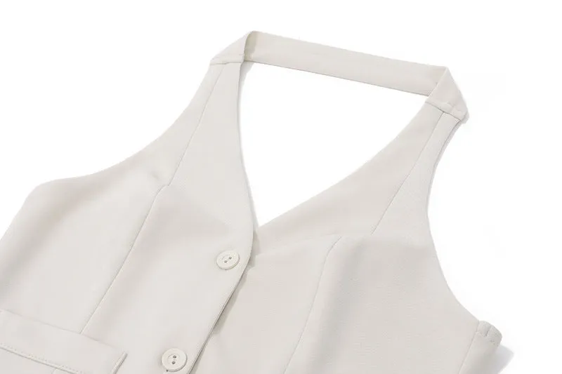 Women's Summer New Sexy Blazer Fake Pocket Halter Vest Fashion A-line Skirt Set C-240527-10